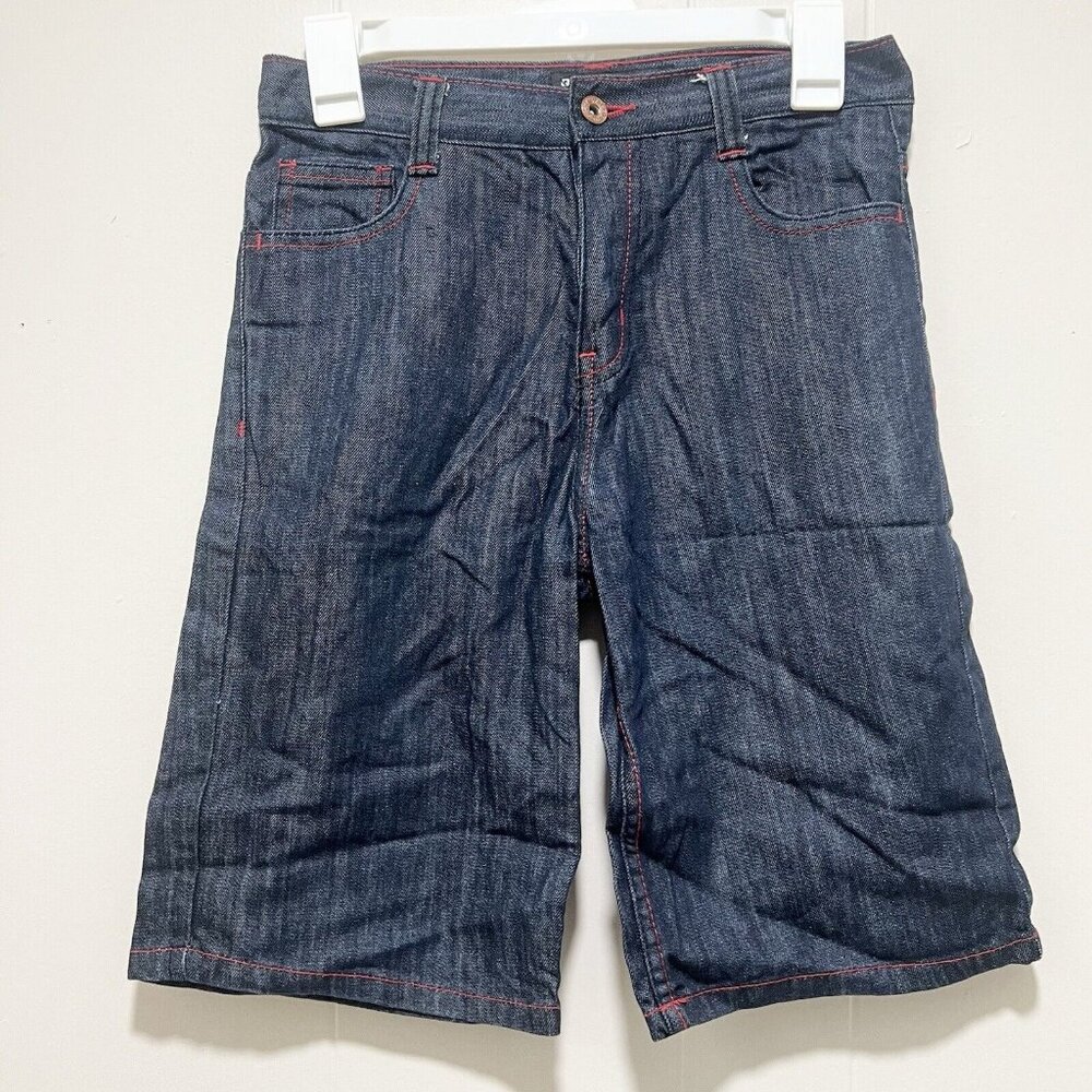 Qruel Jeans Youth Dark Blue Denim Red Trim Shorts Size 14